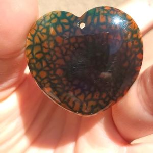 New Green Dragon Veins Agate Carved Heart Shaped Pendant.